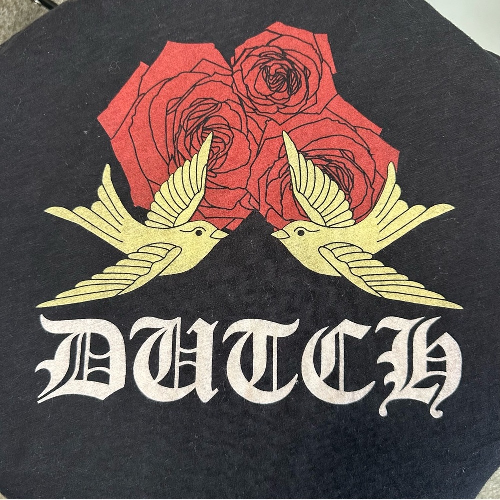 Dutch Bros VINTAGE Limited Edition Black Rose Cold Shoulder T-Shirt Soft MEDIUM